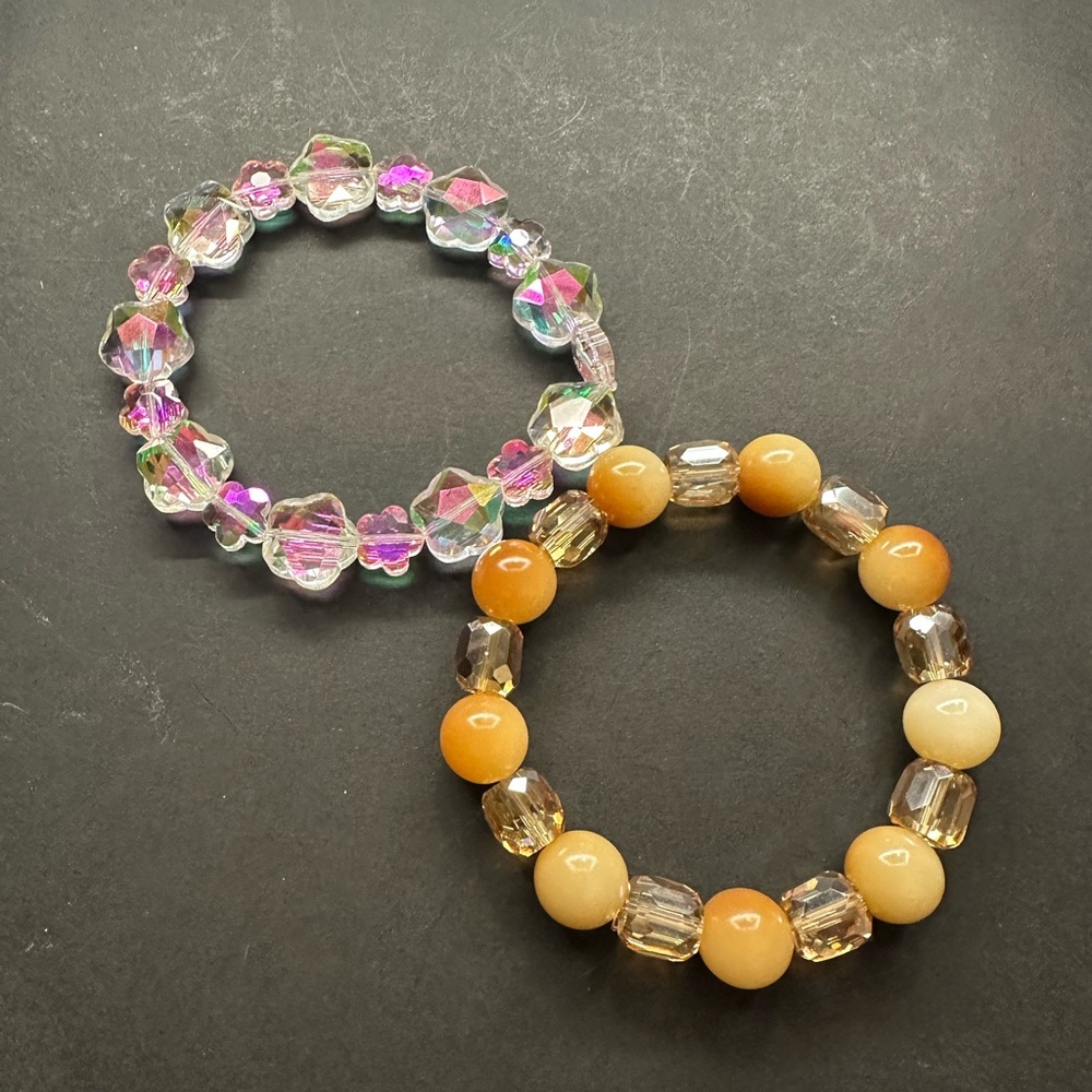 Hand Crafted Crystal and Amber Bracelet Set